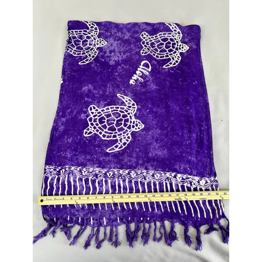 Vintage Made In Hawaii Scarf‎ Turtles Print Purple 68